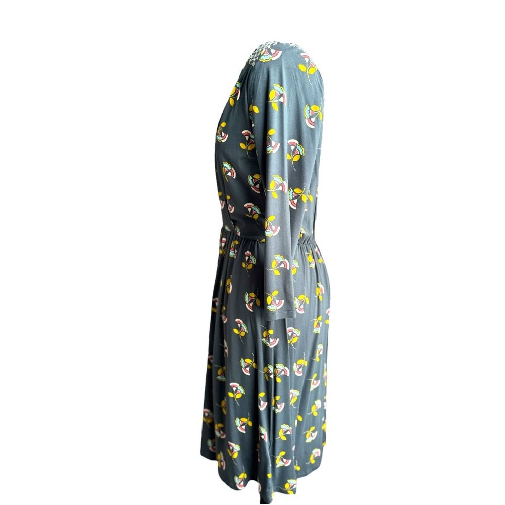 NWOT Boden Gray and Yellow Midi Sundress with Long Sleeves and V-Neck - Picture 6 of 9
